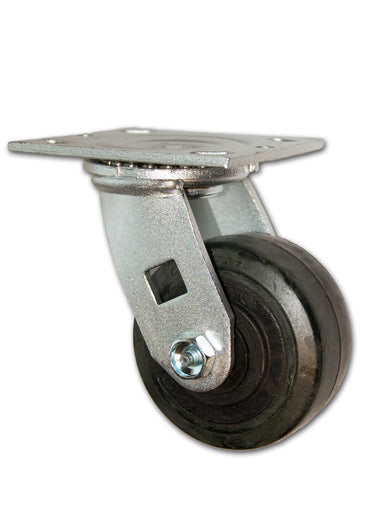 4" x 2" Economy Swivel Caster with Rubber on Cast Iron Wheel