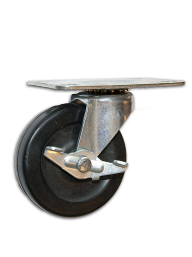 3" Swivel Rubber Caster with Top Plate & Side Brake