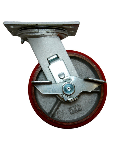5" x 2" Economy Swivel Caster with Polyurethane on Cast Iron Wheel and Side Brake