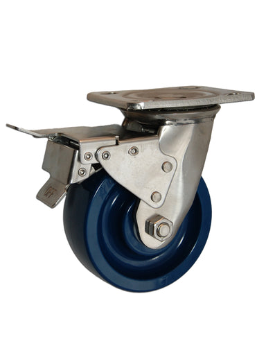 5" x 2" Stainless Steel Swivel Caster with Solid Polyurethane Wheel and Total Lock Brake