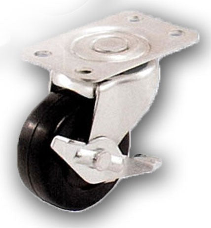 2-1/2" Swivel Rubber Caster with Top Plate & Side Brake