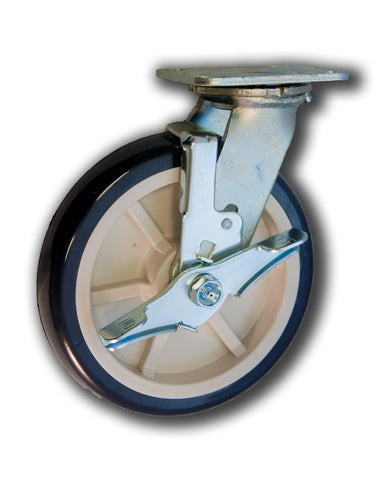 8" Swivel Caster Poly/Poly Wheel with Brake