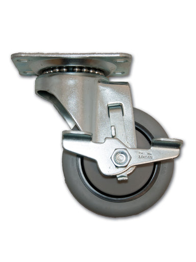 3-1/2" x 1-1/4" Swivel TPR Caster with Top Plate & Side Brake