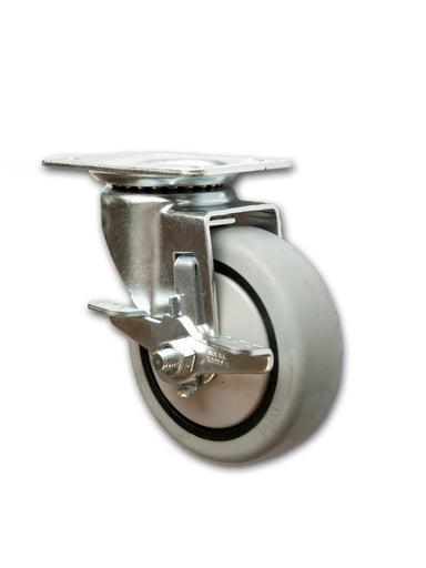 4" x 1-1/4" Swivel TPR Caster with Top Plate & Brake