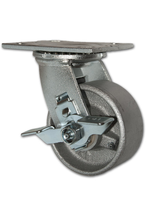 4" x 2" Economy Swivel Caster with Cast Iron Wheel and Side Brake